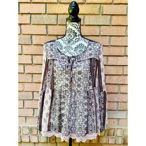 Knox Rose Floral Boho Blouse - Cream and Brown